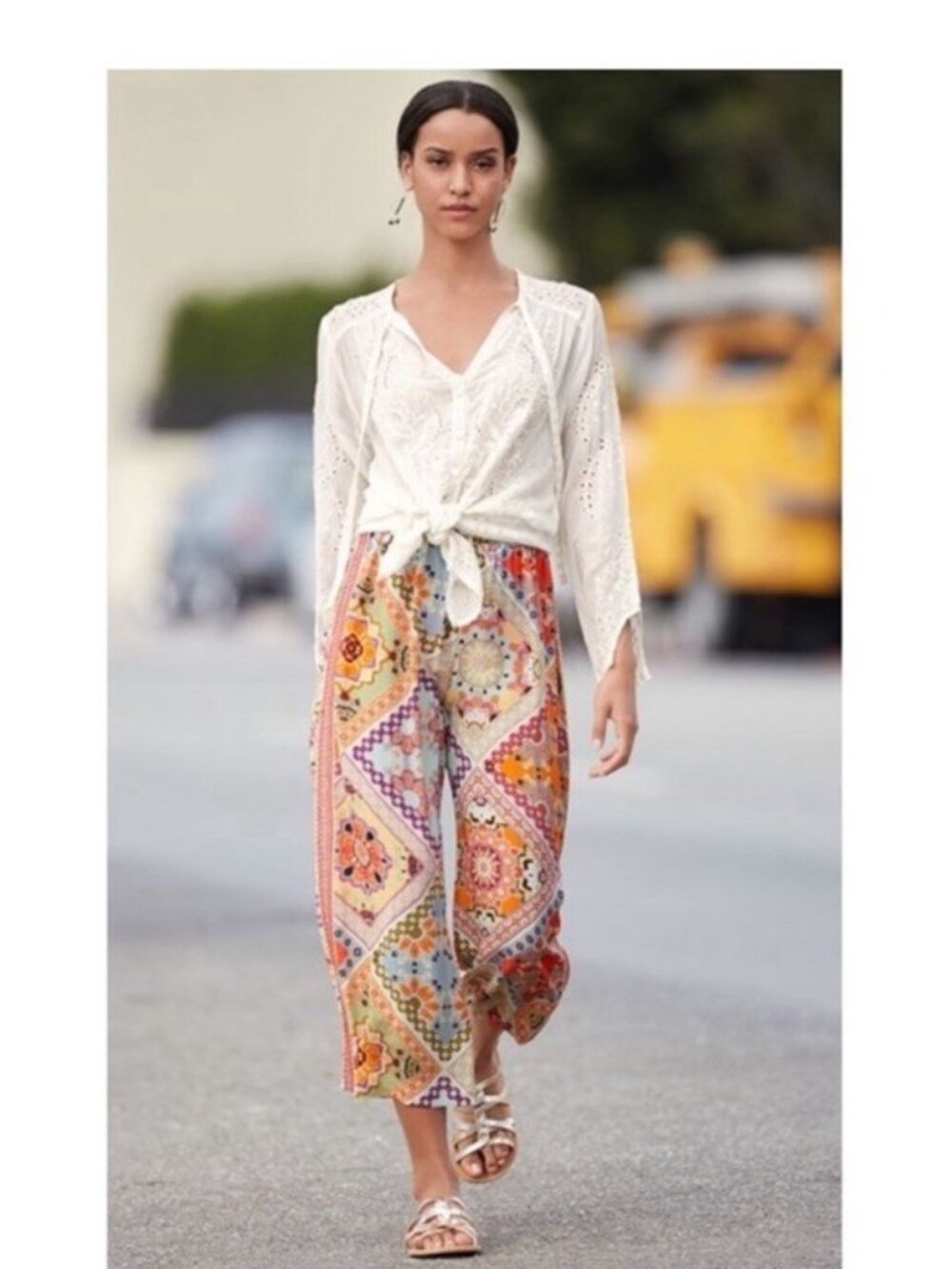 Johnny Was Jade Lucero 100% Silk Cropped Capri Pant Elastic Waist Multi-Printed